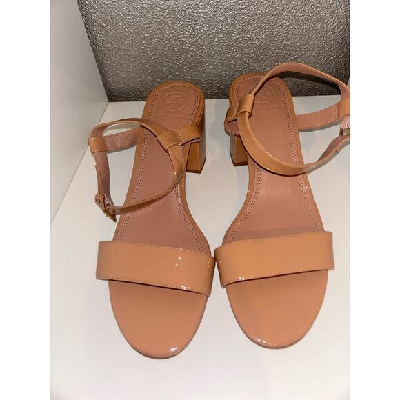 Tory Burch Laurel Preppy Academia Old Money Ankle Strap Tan Strappy Block Heels - Picture 1 of 9
